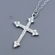 925 Sterling Silver Clear Cubic Zirconia CZ Cross Pendant Necklace Chain Gift 48