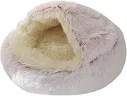 Stgfyxgs Cat Bed, Faux Puppy Kitten Bed, Round Calming Cuddler Bed for Medium Cats Or Smaller, Self Warming Soft Indoor Bed, Pink 50cm