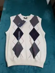Nautica Sweater Sz Small Mens Beige Sleeveless Vest Argyle Cotton Preppy NWT