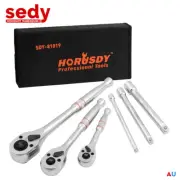 6Pcs Ratchet Wrench 1/2 3/8 1/4 Drive 90 Tooth Extension Bar Long Handle Bag