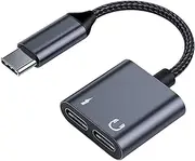 USB C Splitter, Dual USB C Headphone and Charger Adapter, 2-in-1 Type C Audio Dongle Cable with 60W Fast Charging, Support Call Music for Phone 16/Pro/Max, Pixel, Galaxy S24 S23 S22 Note 20 Ultra