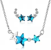 [Generic] for Women Accessories Set Blue Star Crystal Stud Earrings Wedding Necklaces Party Girl Gift Made in China