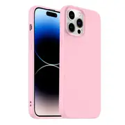 For Apple iPhone 14 Pro Silicone Silky Soft Case with Microfiber TPU Ultra Slim Anti Scratch Shockproof Cover (Sand Pink)