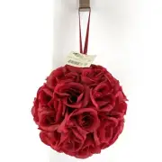 Red Rose Silk Flower Pomander 7" Kissing Ball Wedding Pew, Home Decoration