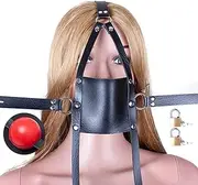 Panel Mouth Gag Harness Mask - Davidsource Panel Gag with Silicone Solid Ball Gag Lockable Leather Head Harness Bondage Mask BDSM Kit (Padlock 2 Pieces)