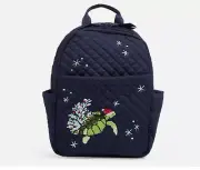 NWT Vera Bradley Women's Cotton Small Backpack, Santa Turtle - Recycled Cotton