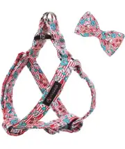 Christmas Dog Harness w/ Bow Tie, Red Santa Clause Striped Soft Durable Medium
