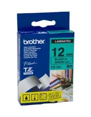 Brother TZe-731 / 12mm Black Text On Green Laminated Labelling Tape - 8 Metres