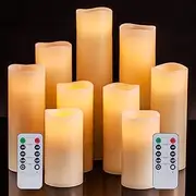 [Pandaing] Flameless Candles Battery Operated LED Pillar Real Wax Flickering Electric Unscented Candles with Remote Control Cycling 24 Hours Timer Ivory Color Set of 9