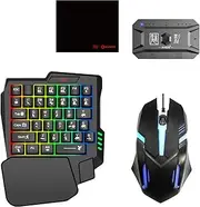 M1 Pro Keyboard and Mouse Converter Mobile Gaming Keyboard and Mouse Adapter BT5.0 Connection Support Android iOS System with 25 Keys Single Handed Keyboard, Mouse, Phone Holder, Black 5 Pieces Set