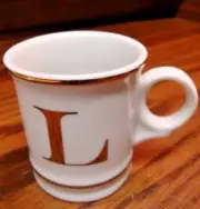 WILLIAMS SONOMA White w/Gold Letter 'L' Initial Espresso Cup Mug Porcelain C29