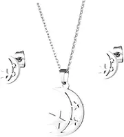 [JEWEDECO] 1set Moon Shape Necklace and Earrings Set Stylish Pendant Jewelry for Women for Birthdays Weddings and Festivals