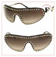 PRADA WRAP Ornate Gold Brown Metal Stud Shield Runway Sunglasses 73V PR73VS
