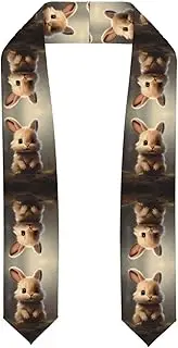 [SKKNT] Cute Bunny Print Graduation Shawl Stole For Academic Commencements Honor Sash Congratulations Gift