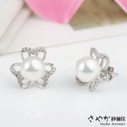 【Sayaka紗彌佳】925純銀絢麗風采珍珠鑲鑽耳環