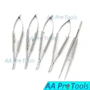 5 Castroviejo Micro Scissor Needle Holder Str+Cvd Forceps Dental Eye Set