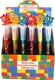 TINYMILLS 24 Pcs Color Blocks Brick 2 in 1 Stackable Stacking Crayon with Extra Stamper Topper, Kids Party Favors, Goodie Bag Stuffers, Classroom Rewards, Prizes