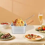 Deep Fryer Pot with Basket Stainless Steel Kitchen Large Capacity Versatile Oil Strainer Portable Chip Frying Pan Quick Heating Kitchen Supplies for French Fries (2)