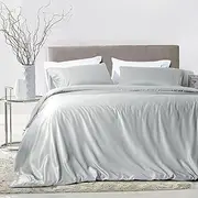 Luxton 100% Bamboo Quilt Cover Set Super King Light Grey Silver Breathable Organic Bamboo Duvet Cover 3PCS Set (Super King Size, Light Grey)