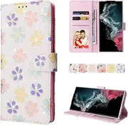 [YocoverTech] for Samsung S22 Ultra 5G Case,for Galaxy S22 Ultra 5G Wallet Case,RFID Blocking-3 Card Slots Beautiful Flowers PU Leather Magnetic Kickstand Women Girls Protective Cover-Blossoming flowers