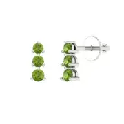 0.42Ct Natural Peridot - Round Cut VVS1 - Solid Gold Stud Earrings Screw-Back