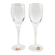 Gorham Crystal Andante Gold Trim Wine Glass 7 1/2” High Set With Of 2
