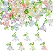 [DICOSMETIC] 42Pcs 7 Colors Acrylic Flower Charm Lily Floral Charms Leaf Flower Dangle Pendants Valley Bell Flower Charms with Iron Findings for DIY Crafts Necklace Earring Jewelry Making, Acrylic, No