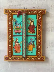 Wall hanging window wooden frame Indian Jharokha Lord Krishna's presence on wood
