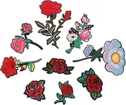 HOODANCOS 9Pcs Rose Flower Embroidered Iron Patches for Clothes Decorative Coat and Hat Appliques Multi Function DIY Fashion Accessories for Mending and Reinforcement