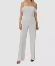 $295 Aidan Mattox Women's White Feather Strapless Wide-Leg Jumpsuit Size US 8