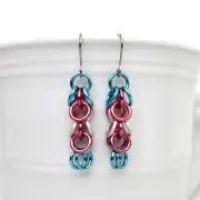 Transgender pride earrings, handmade chainmail shaggy loops LGBTQ jewelry