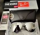 NEW Ray Ban RB3025 58mm Aviator Glossy Silver Mirrored Unisex Sunglasses