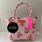 Betsey Johnson Pink Cherry Red Bow Insulated Satchel Lunch Tote Bag NEW