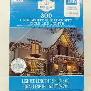 Holiday Time - 200 Cool White LED High Density Icicle Lights White Wire