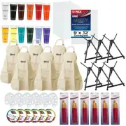 Paint and Sip Art Party Painting Kit - Easels Paint Canvas Panels Brushes Aprons