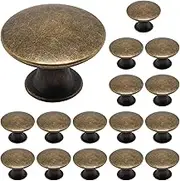 SWZHAI 16 Pack Antique Brass Cabinet Knobs, Round Dresser Knobs Kitchen Drawer Knobs, Single Hole Cupboard Door Knobs Dresser Drawer Pulls Handles