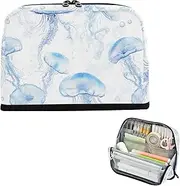 Yoogain Pencil Case Holder Large Capacity Make Up Bags Cute Coin for Girls Office Beauty Moon Jellyfish White