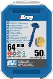 Kreg SML-C250B-50-EUR kreg Blue-Kote WR Pocket Hole Screws - 64mm / 2-1/2" x 8 C