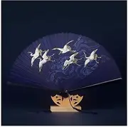 [ZUMAHA] Crane Pattern Hand Fan, Vintage Chinese Fan for Hanfu/Cheongsam Accessories, Japanese Folding Fan with Tassel