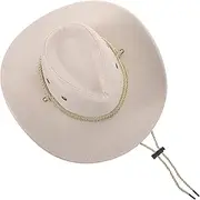 [Yardenfun] Men's Faux Felt Western Hat Wide Brim Cowboy Hat Adjustable Band for Hiking White