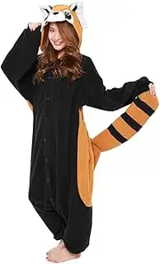 [SAZAC] Red Panda Kigurumi Onesie - Onesie Jumpsuit Halloween Costume (X-Large), Orange Black & White, One Size