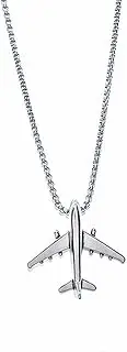 [colobublie] Airplane Aircraft Pendant Necklace Stainless Steel 3D Simple Charm Silver Jet Plane Model Flight Attendant Pilot Chain Necklace for Women Men Minimalist Aviation Traveler Fashion Jewelry Gifts