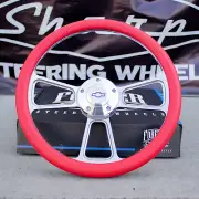 14" Billet Steering Wheel + Adapter for Chevy 69-94 - Red Wrap and Horn Button (for: Chevrolet)