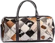 [TRESSANO] Genuine Cowhide Leather Patchwork Duffle Bag, Travel Weekender Bag with Handles, Multi-Color, Golden Patchwork, Large Size Travel Leather Duffle Bag Unique Weekender Bag