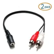 2-RCA Male Plug to 3.5mm Female Aux Audio Headphone Jack Converter Adapter Cable