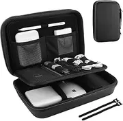 ProCase Hard Travel Electronic Organizer Case for MacBook Power Adapter Chargers Cables Power Bank Apple Magic Mouse Apple Pencil USB Flash Disk SD Card Small Portable Accessories Bag –Black