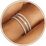 [TOSGMY] Gold Silver Rings for Women Non Tarnish Stackable 1.3mm Thin Gold Ring 14K Gold Plated Dainty Ring Set Trendy Thumb Pinky Ring Wedding Bands Promise Engagement Gold Jewelry Gifts Size 6-11