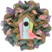 Pastel Birdhouse Wreath Handmade Deco Mesh