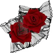 [LIFKOME] 1pair Victorian Gothic Lace Gloves for Bridesmaids Elegant Fingerless Hand Sleeves Rose Flower Corsage for Weddings Halloween Masquerade Parties and Formal Events
