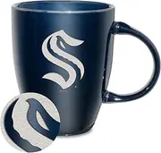 Rico Industries NHL Hockey Seattle Kraken Navy Electroplated 18oz Laser Engraved Ceramic Lustre Mug